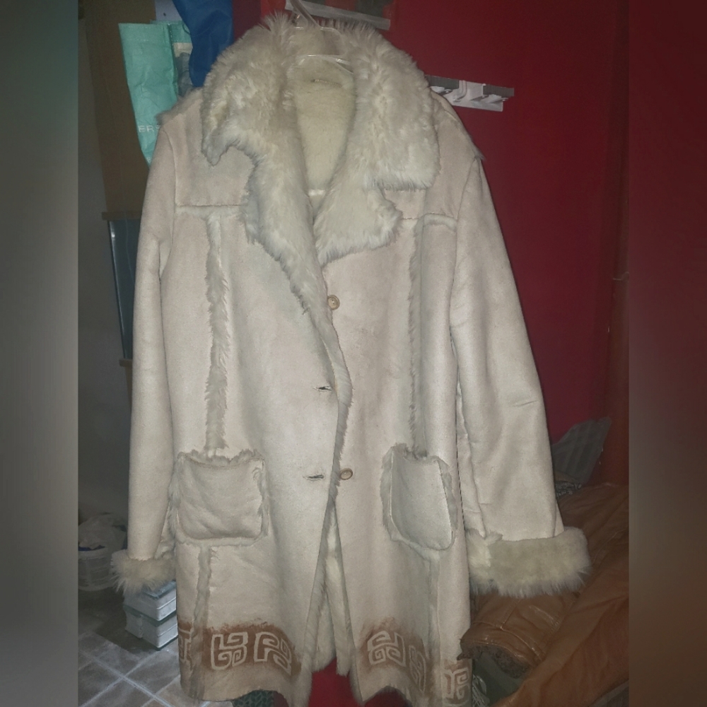 Beautiful cream color Sheep skin/fur long womens jacket